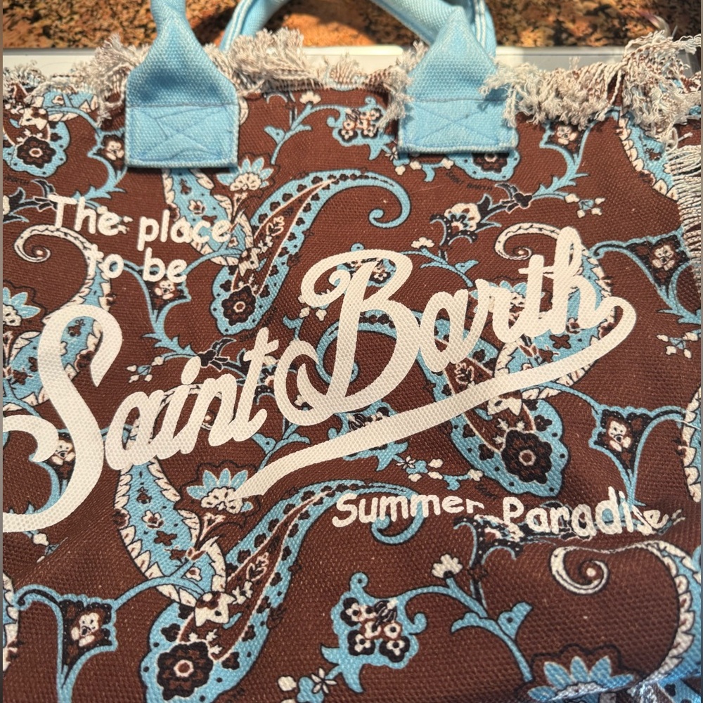 Saint Barth large tote in brown and blue